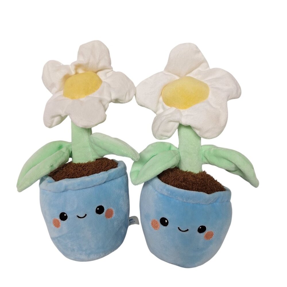 Hug & Luv Daisy Flower Pot Plush Pair Blue 13 Inch
